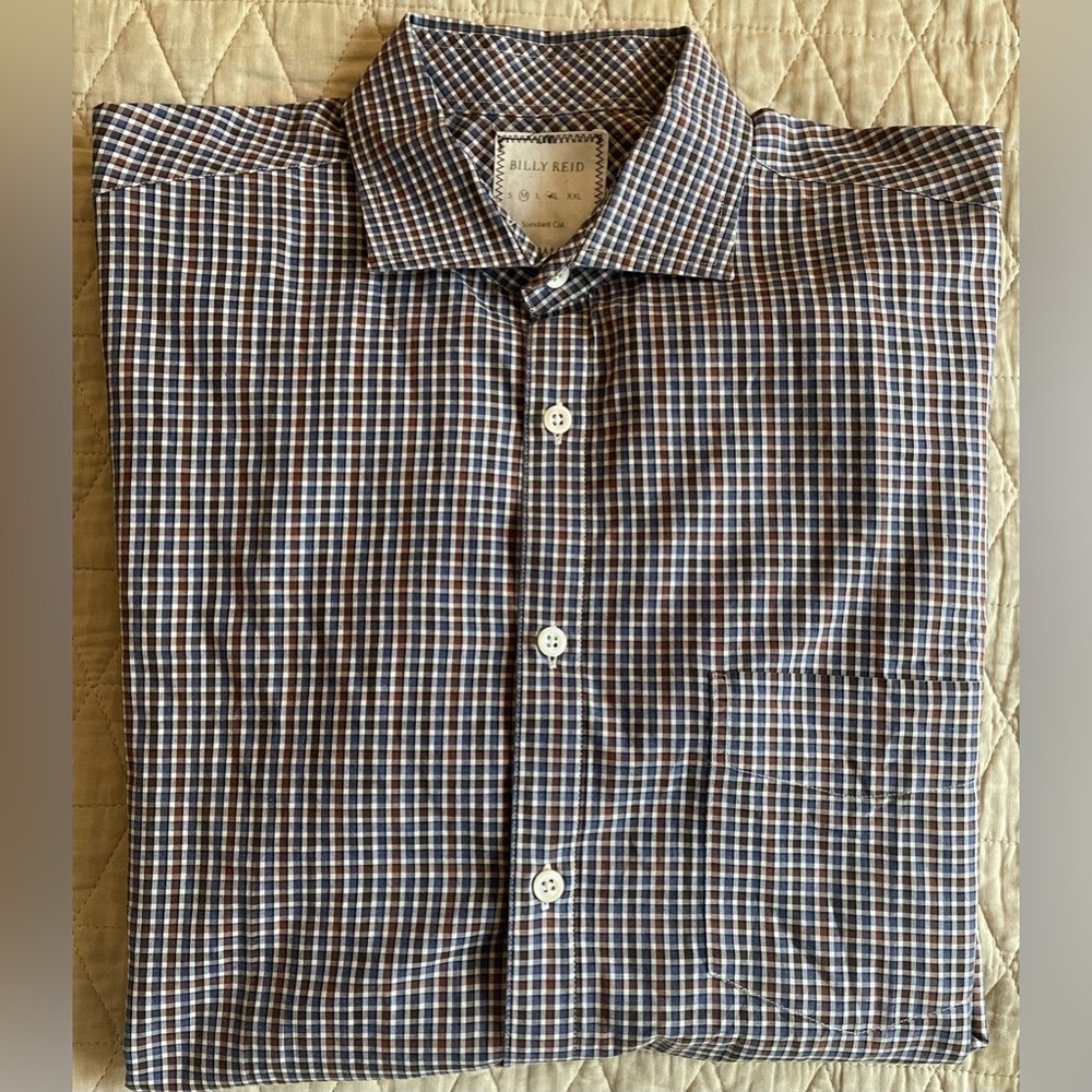 BILLY REID STANDARD CUT Check Print Spread Collar Shirt Size M $198